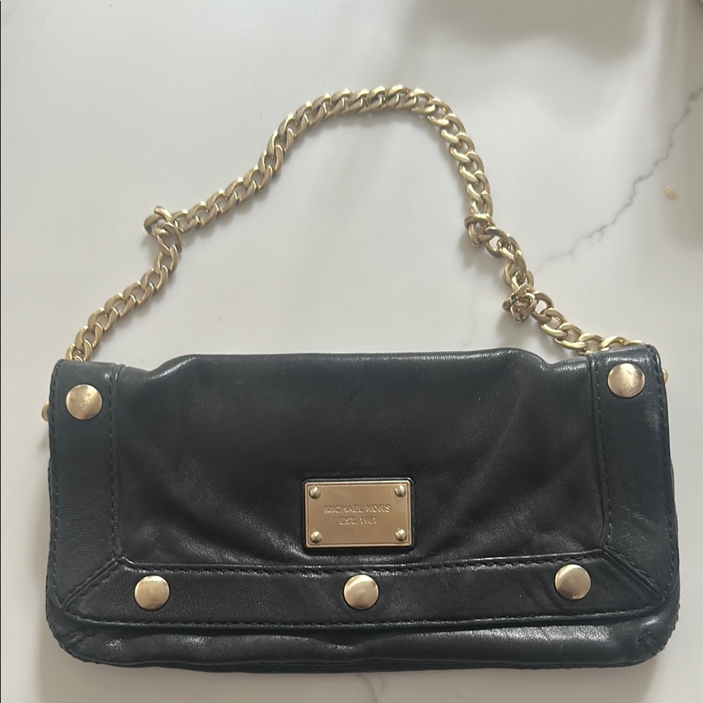 Michael Kors Black and Gold Clutch with Chain Strap
